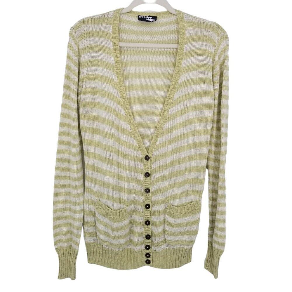 3/$25 Wooden Ships Striped Cardigan Sweater M / L‎ Button Down V Neck Pockets